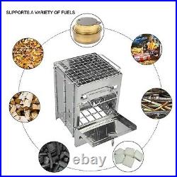 V GEBY Camping Wood Stove Folding Stainless Steel Wood Burning Stove Outdoor