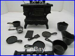 Vintage CRESCENT Cast Iron Wood Burning Stove Salesman Sample Toy with Accessories