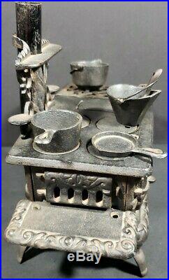 Vintage Crescent Miniature Cast Iron Toy Stove Wood Burning U. S. A. As Pictured