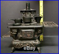 Vintage Crescent Miniature Cast Iron Toy Stove Wood Burning U. S. A. As Pictured