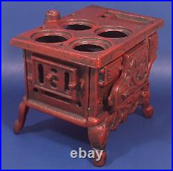 Vintage Crescent Red Cast Iron Miniature Wood Burning Stove with Accessories