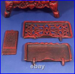 Vintage Crescent Red Cast Iron Miniature Wood Burning Stove with Accessories