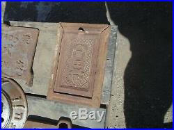 Vintage Japanese Cast Iron Wood Burning Stove Doors And Alloy Lid, Calligrahpy