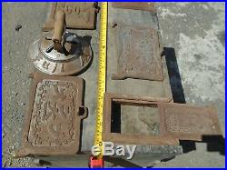 Vintage Japanese Cast Iron Wood Burning Stove Doors And Alloy Lid, Calligrahpy