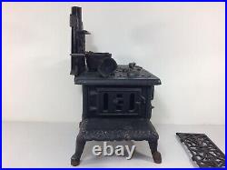 Vintage Large Crescent Replica Cast Iron Wood Burning Stove + Extras