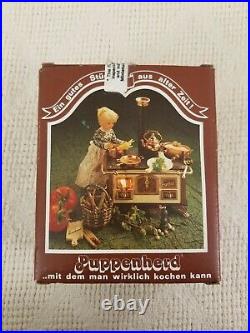 Vintage Miniature Dollhouse German Puppenherd Brass Wood Burning Stove w Box