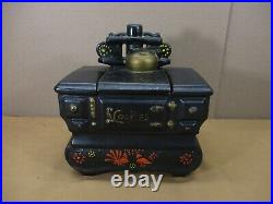 Vintage Old Fashioned Black Oven Wood Burning Stove Ceramic Cookie Jar McCoy USA