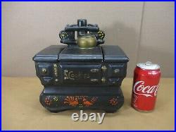 Vintage Old Fashioned Black Oven Wood Burning Stove Ceramic Cookie Jar McCoy USA