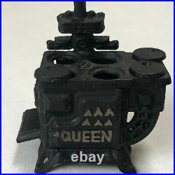 Vintage Queen Cast Iron Wood Burning Stove withPans Toy Miniature Lot