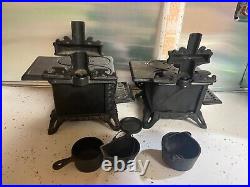 Vintage Queen Mini Replica Cast Iron Wood Burning Stove Lot Of 2 Plus Extras