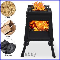 Wood Burning Camp Stove, Folding Cast Iron Camping Stove with Carrying Case