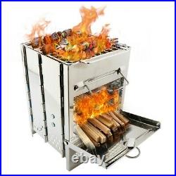 Wood Burning Camp Stove Folding Portable Stainless Steel Grill Firewood GER