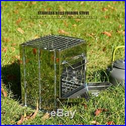 Wood Burning Camp Stove Folding Stainless Steel for Hiking Camping Survival BBQ