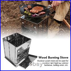 Wood Burning Camp Stove Outdoor Stove Portable Foldable Stainless Steel Camping