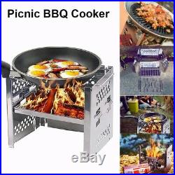 Wood Burning Camp Stoves Picnic BBQ Grill Portable Folding Stainless Steel Stove