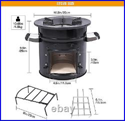 Wood Burning Camping Rocket Stove Portable for Cooking Round Single Door Black