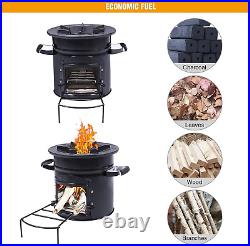 Wood Burning Camping Rocket Stove Portable for Cooking Round Single Door Black