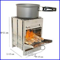 Wood Burning Camping Stoves, Picnic BBQ Cooker, Folding Stainless Steel