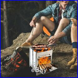 Wood Burning Camping Stoves, Picnic BBQ Cooker, Folding Stainless Steel
