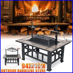 Wood Burning Fire Pit 37 Square Firepit Table Backyard Patio Stove