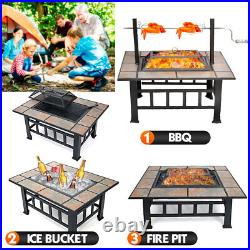 Wood Burning Fire Pit 37 Square Firepit Table Backyard Patio Stove