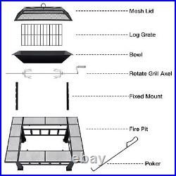 Wood Burning Fire Pit 37 Square Firepit Table Backyard Patio Stove