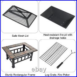 Wood Burning Fire Pit 37 Square Firepit Table Backyard Patio Stove