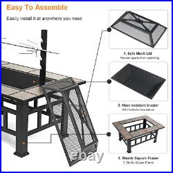 Wood Burning Fire Pit 37 Square Firepit Table Backyard Patio Stove