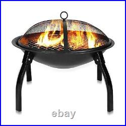 Wood Burning Fire Pit Outdoor Garden Patio BBQ Grill Square Stove With Cover