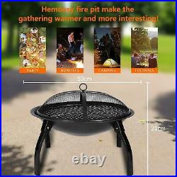 Wood Burning Fire Pit Outdoor Garden Patio BBQ Grill Square Stove With Cover