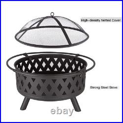 Wood Burning Fire Pit Stove Firepit BBQ Grill With Poker for Patio Deck Backyard