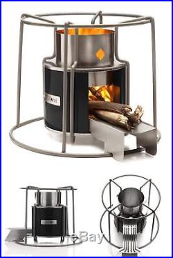 Wood Burning Heater Metal Stove Vintage For Portable Cooking Camping Beach Black