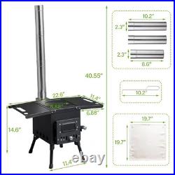 Wood Burning Steel Stove with Chimney for Camping Hiking Picnic