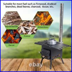 Wood Burning Steel Stove with Chimney for Camping Hiking Picnic