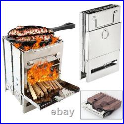 Wood Burning Stove Barbecue Grill Camping Picnic BBQ Stove Stainless Steel NEW