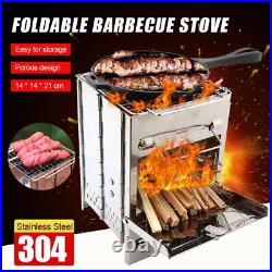 Wood Burning Stove Barbecue Grill Camping Picnic BBQ Stove Stainless Steel NEW