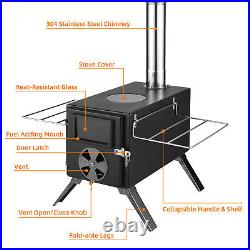 Wood Burning Stove Portable Camping Outdoor Fire Pit Black Stainless Steel T FD