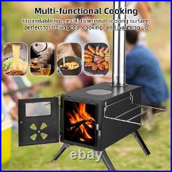 Wood Burning Stove Portable Camping Outdoor Fire Pit Black Stainless Steel T FD