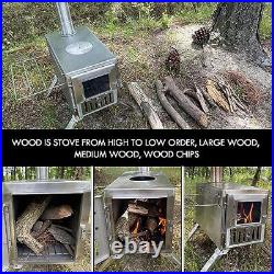 Wood Burning Stove, Portable Camping Stove with Chimney Pipes, Front