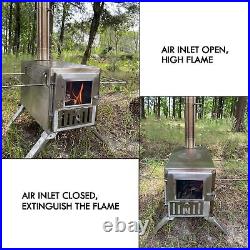 Wood Burning Stove, Portable Camping Stove with Chimney Pipes, Front Window&#65292