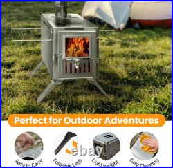 Wood Burning Stove, Portable Camping Stove with Chimney Pipes, Front Window, Side R