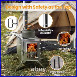 Wood Burning Stove, Portable Camping Stove with Chimney Pipes, Front Window, Side R