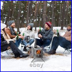 Wood Burning Stove, Portable Camping Stove with Chimney Pipes, Front Window, Side R
