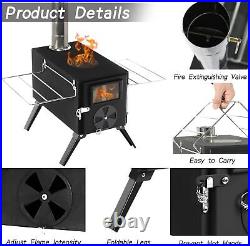 Wood Burning Stove With Jack 7 Stainless Chimney Pipes Portable Outdoor Camping