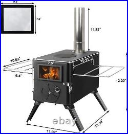 Wood Burning Stove With Jack 7 Stainless Chimney Pipes Portable Outdoor Camping