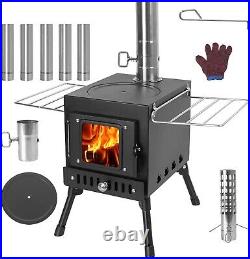 Wood Burning Stove, Wood Stove With Chimney Pipes, Small Camping Wood Stove W