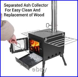 Wood Burning Stove, Wood Stove With Chimney Pipes, Small Camping Wood Stove W