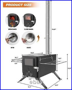 Wood Burning Stove for Hot Tents, Camping Stove with Chimney Pipes for Tents