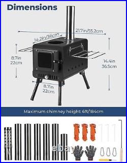 Wood Burning Stove with 7 Section Chimney Pipes for Outdoor Heating & Cooking Wood Burning Stove with 7 Section Chimney Pipes for Outdoor Heating & Cooking