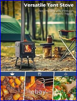 Wood Burning Stove with 7 Section Chimney Pipes for Outdoor Heating & Cooking Wood Burning Stove with 7 Section Chimney Pipes for Outdoor Heating & Cooking